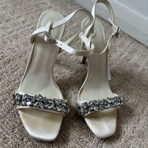 Elegant White Heels with Gem Embellishments 6M